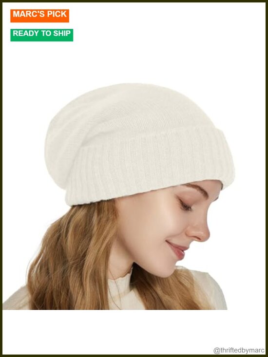 Satin Lined Beanie Women Slouchy Knit Hat Cashmere Wool Blend Hair Friendly